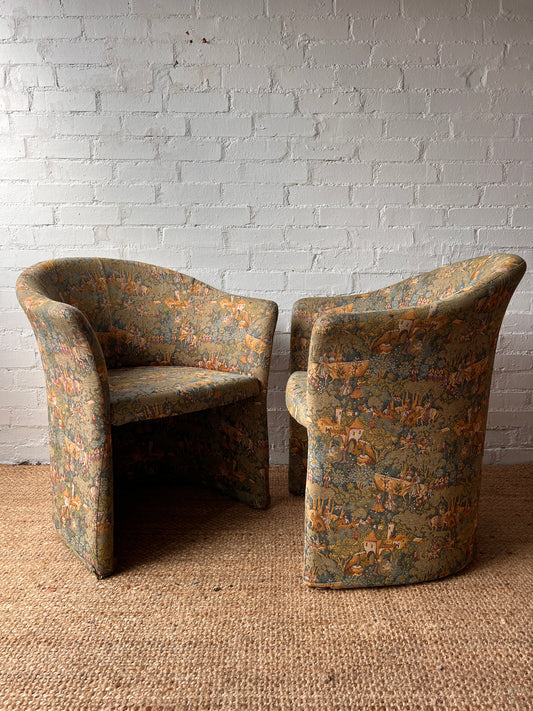 FRENCH FAIRYTALE BARREL BACK ARMCHAIRS