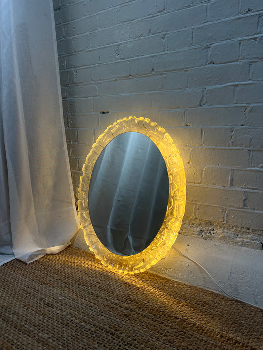 70S GERMAN OVAL LUCITE BACKLIT MIRROR