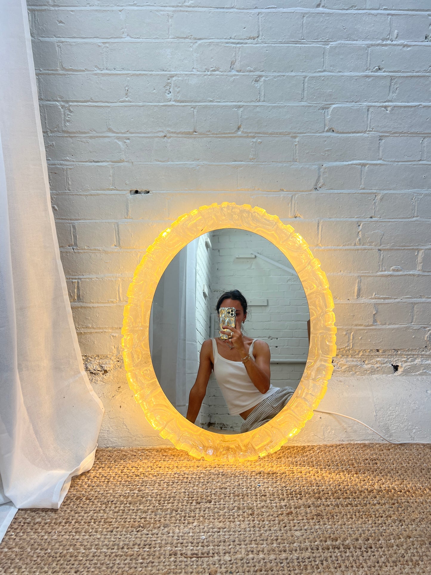 70S GERMAN OVAL LUCITE BACKLIT MIRROR