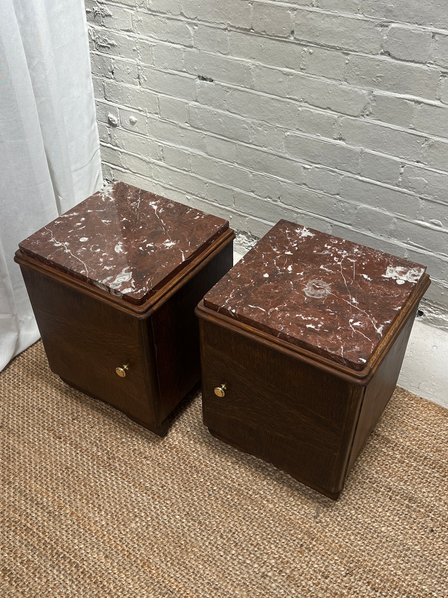 PAIR OF MARBLE TOP BEDSIDE TABLES