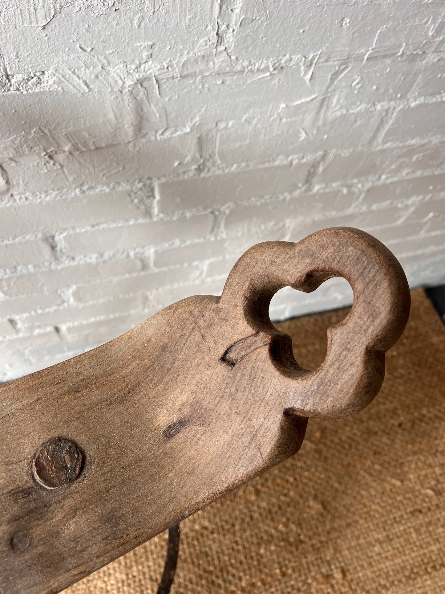 PAIR OF BRUTALIST SADDLE WOODEN STOOLS