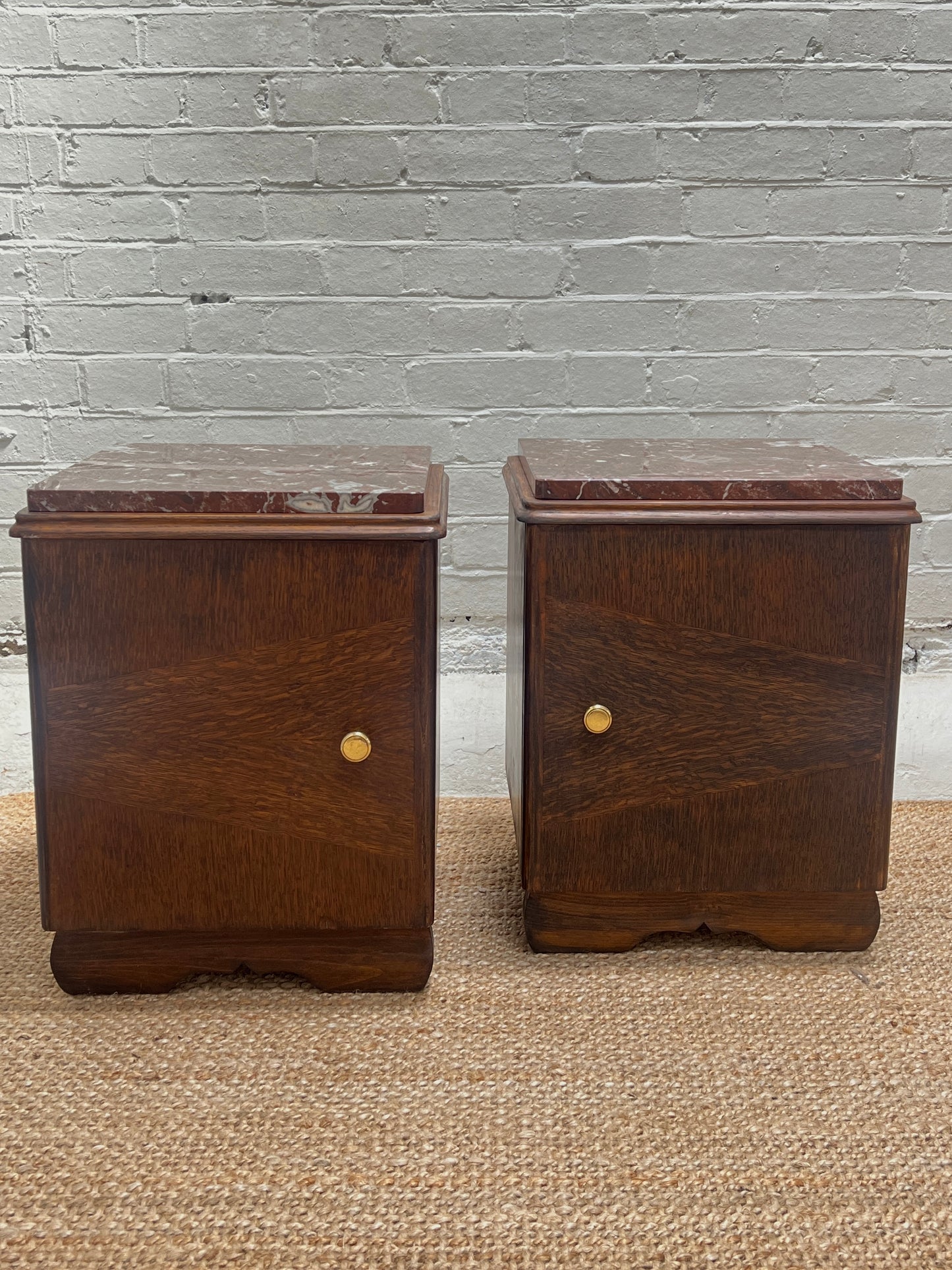 PAIR OF MARBLE TOP BEDSIDE TABLES