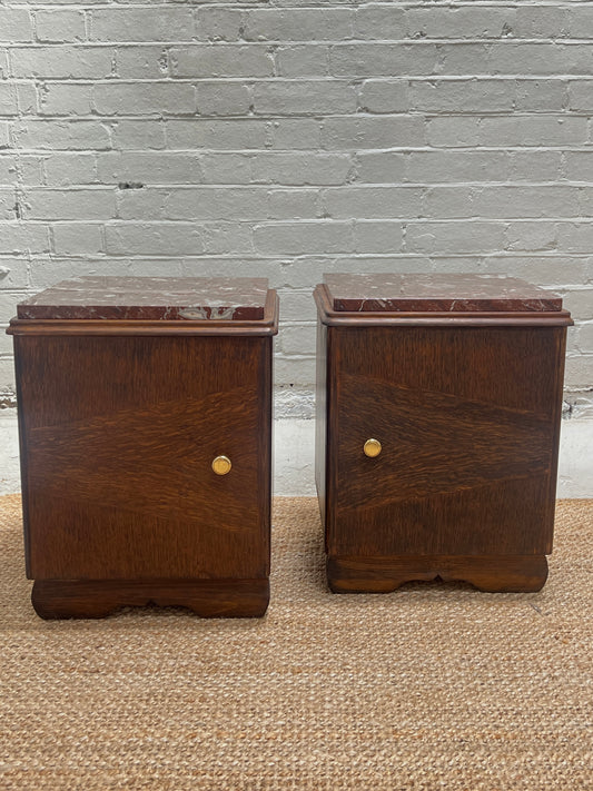 PAIR OF MARBLE TOP BEDSIDE TABLES
