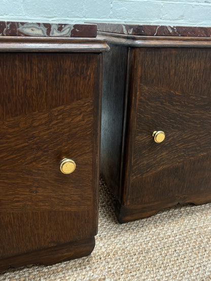 PAIR OF MARBLE TOP BEDSIDE TABLES