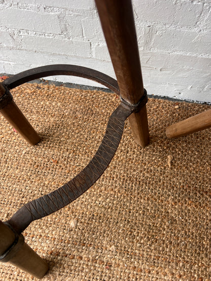 PAIR OF BRUTALIST SADDLE WOODEN STOOLS