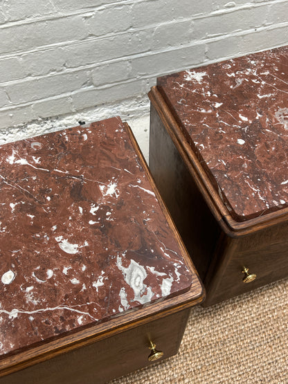 PAIR OF MARBLE TOP BEDSIDE TABLES