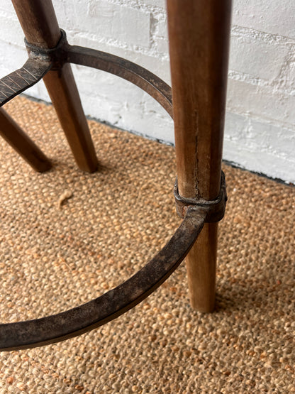 PAIR OF BRUTALIST SADDLE WOODEN STOOLS