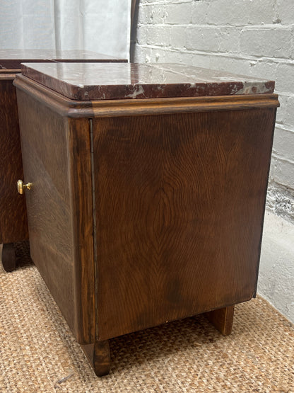 PAIR OF MARBLE TOP BEDSIDE TABLES
