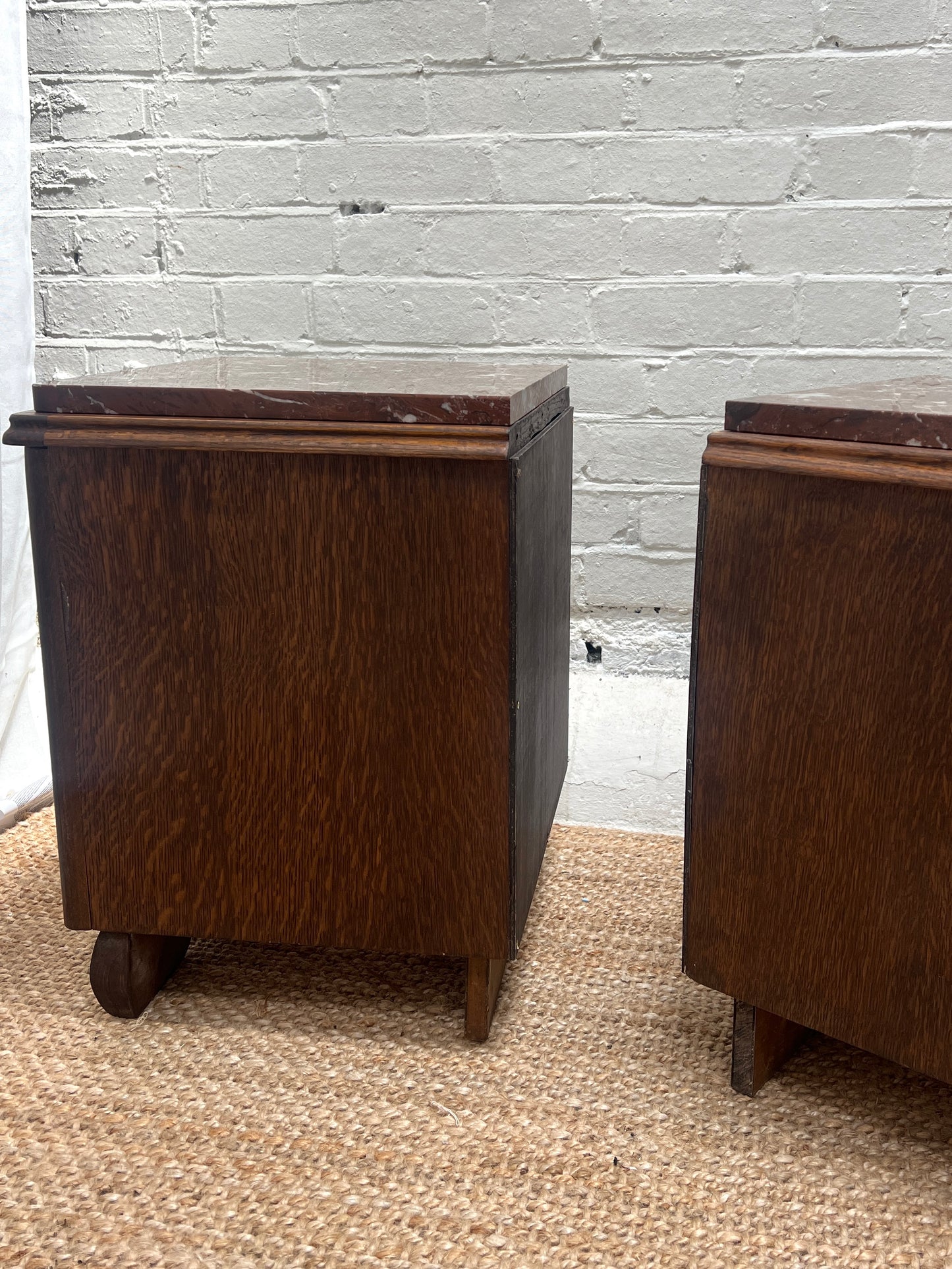 PAIR OF MARBLE TOP BEDSIDE TABLES