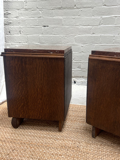 PAIR OF MARBLE TOP BEDSIDE TABLES