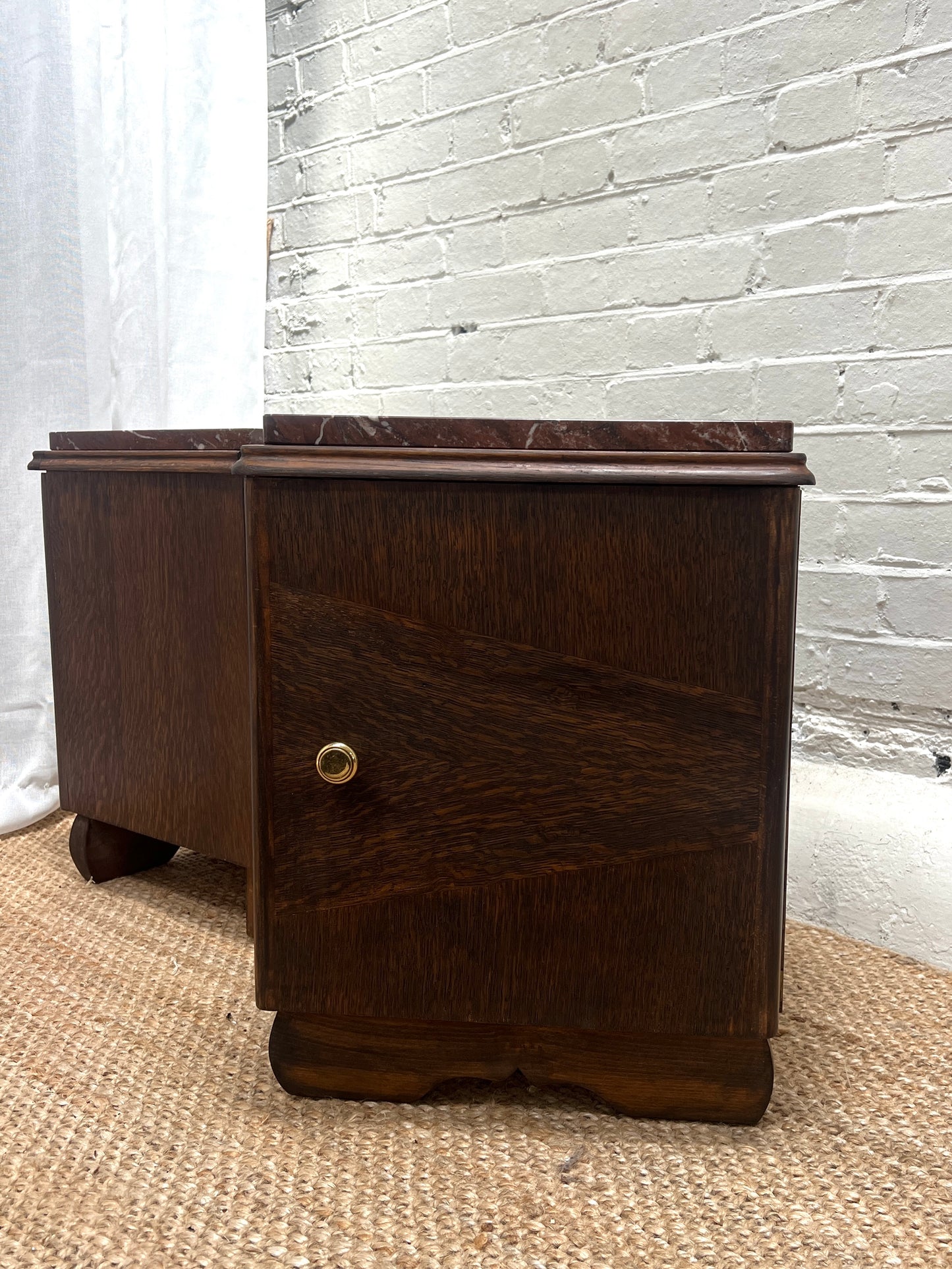 PAIR OF MARBLE TOP BEDSIDE TABLES