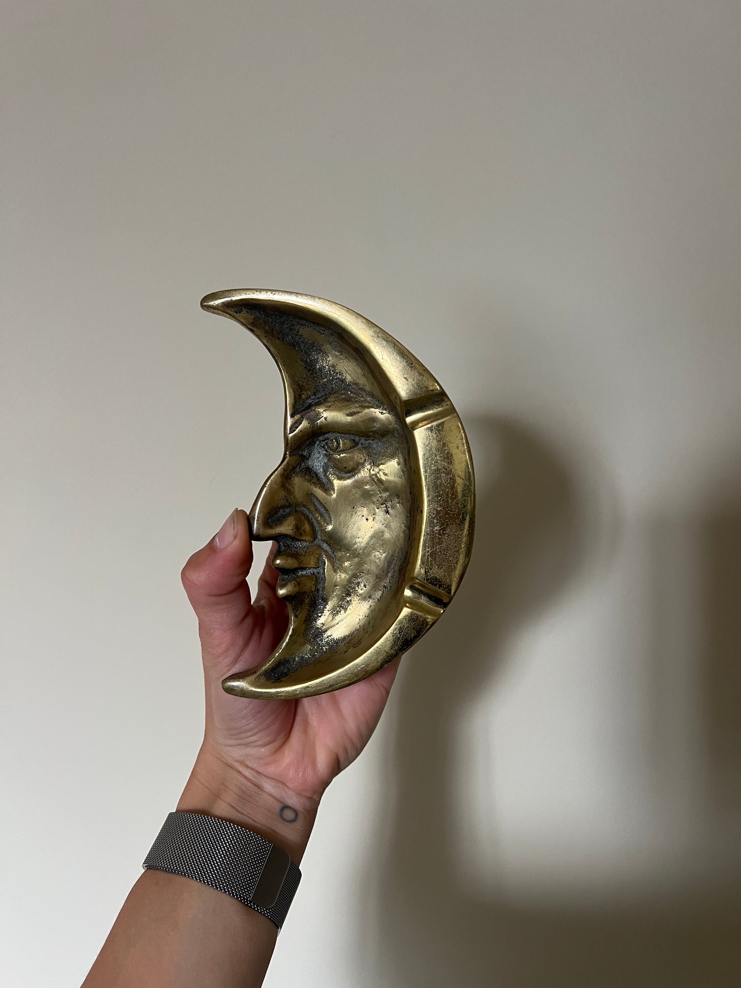 LARGE BRASS CRESCENT MOON DISH