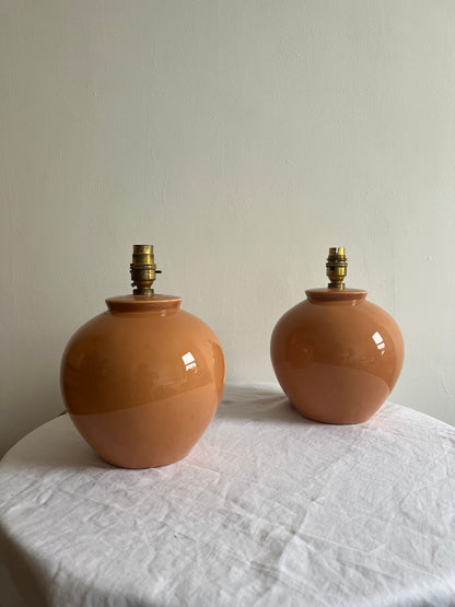 Pair of peach cermanic lamps