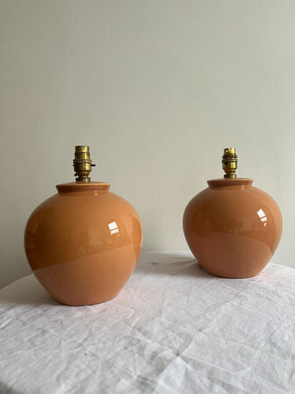 Pair of peach cermanic lamps