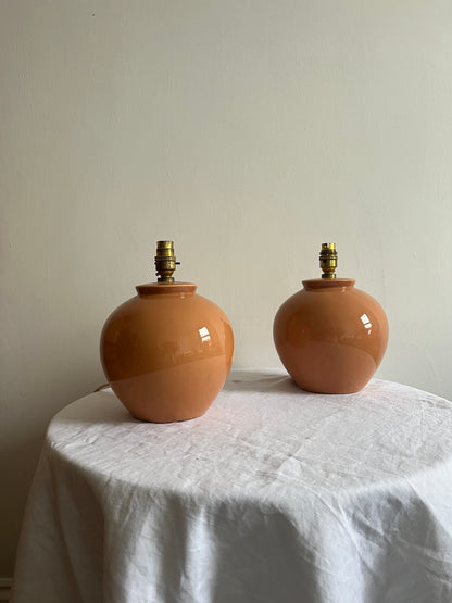 Pair of peach cermanic lamps
