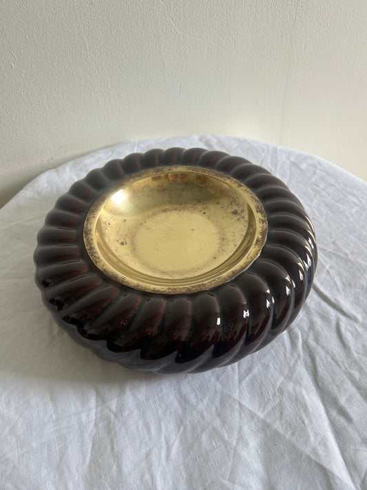 CERAMIC BROWN & BRASS CIRCULAR BOWL