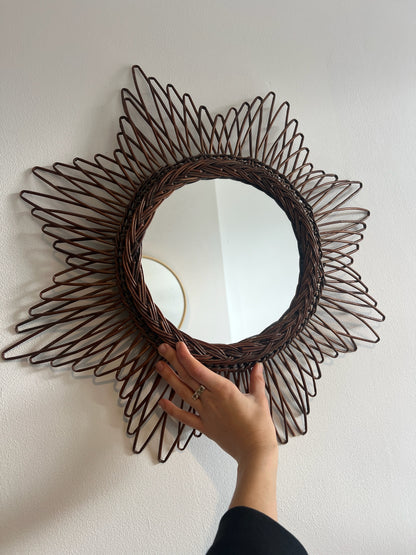 Vintage dark wicker sunburst mirror