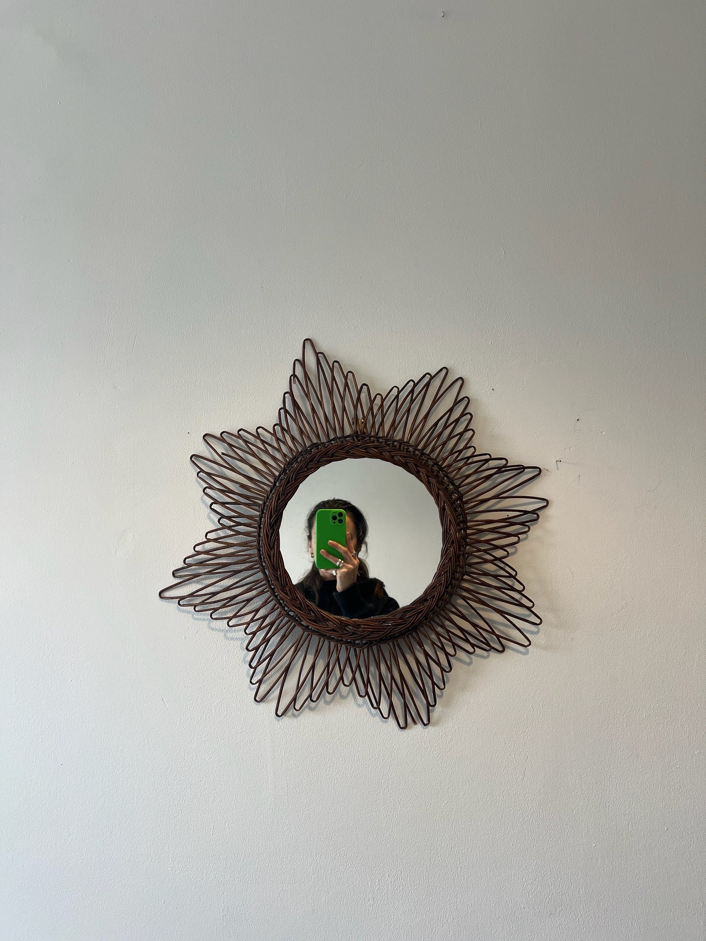 Vintage dark wicker sunburst mirror