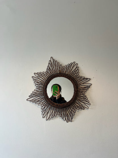 Vintage dark wicker sunburst mirror