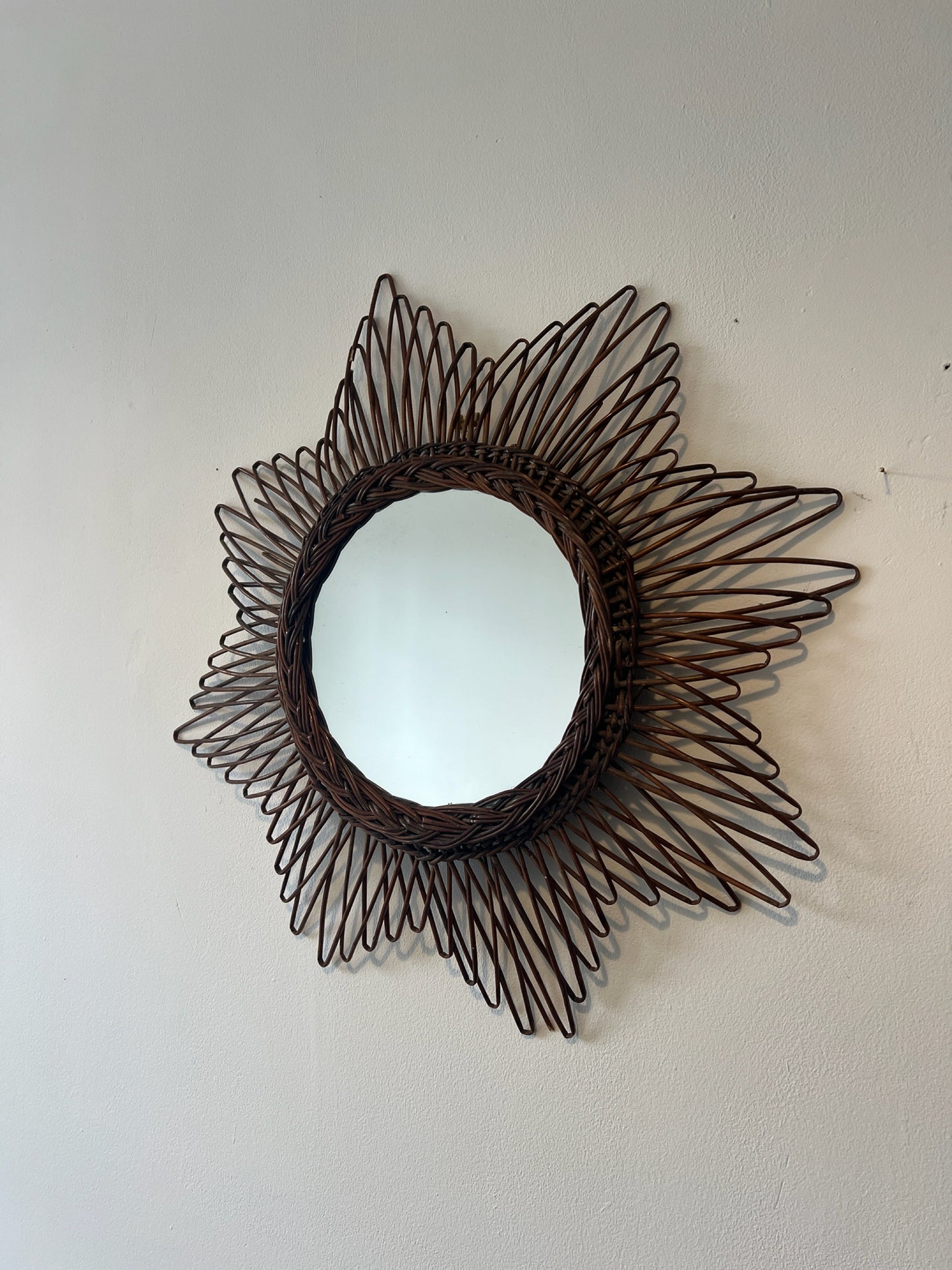 Vintage dark wicker sunburst mirror