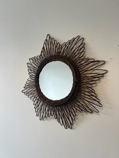 Vintage dark wicker sunburst mirror
