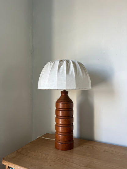 TURNED WOODEN LAMP WITH DOME SHADE