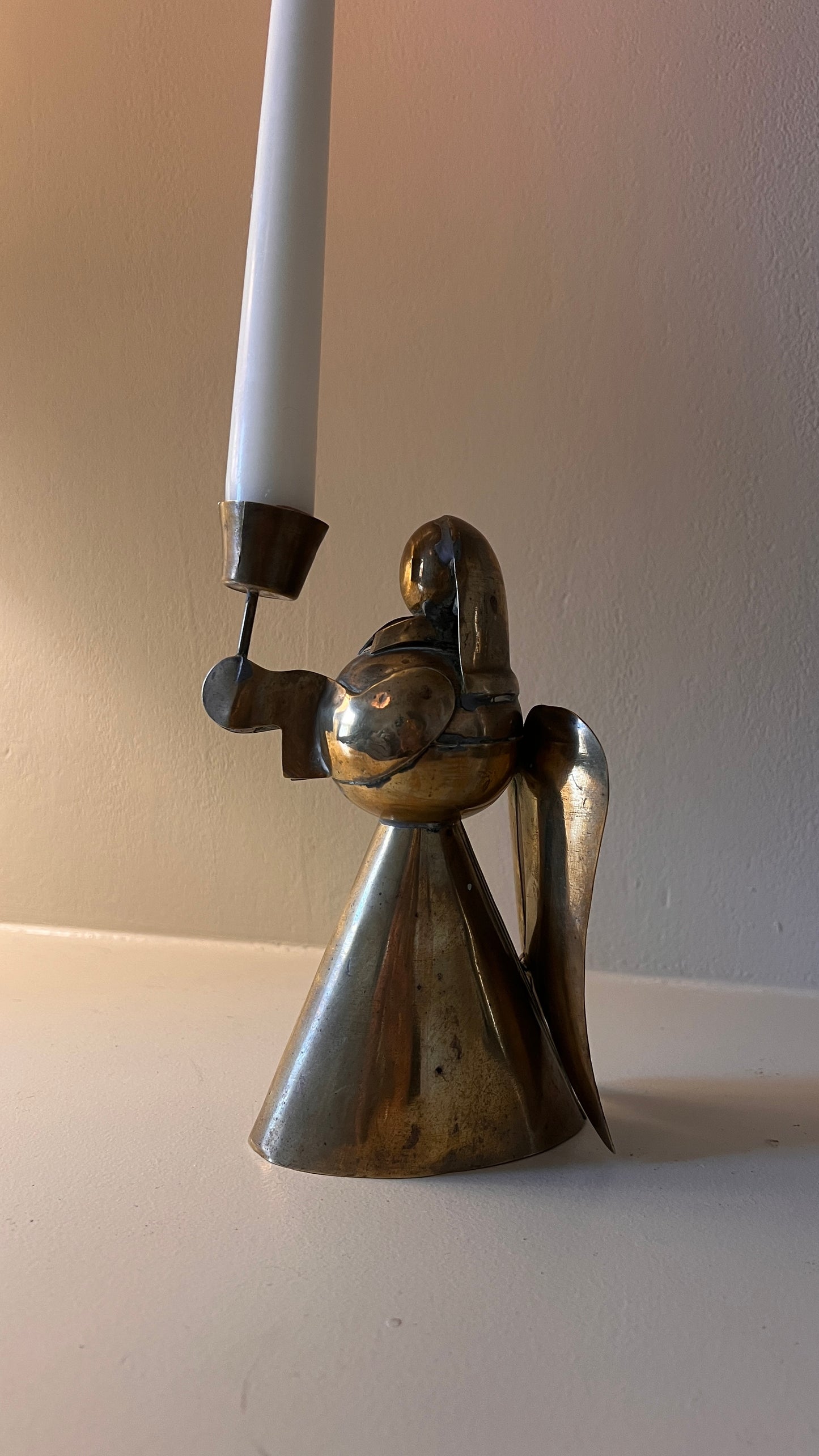 LARGE BRASS ANGEL CANDLE HOLDER