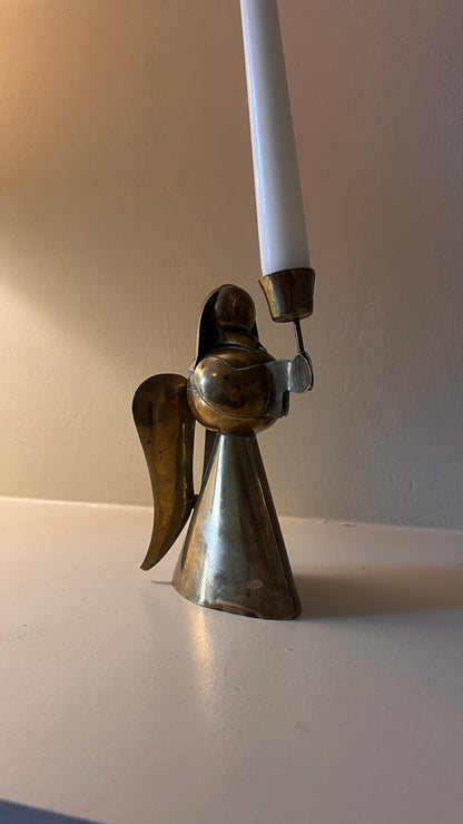LARGE BRASS ANGEL CANDLE HOLDER