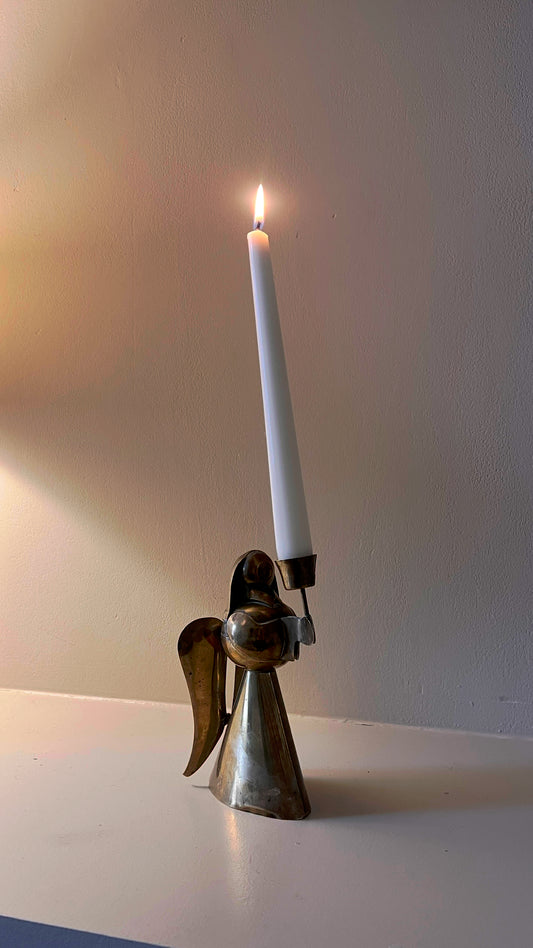 LARGE BRASS ANGEL CANDLE HOLDER