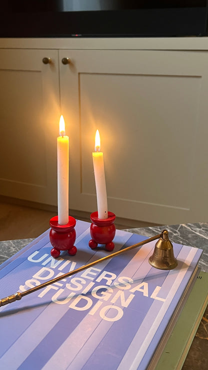 PAIR OF BALL FEET RED CANDLE HOLDERS