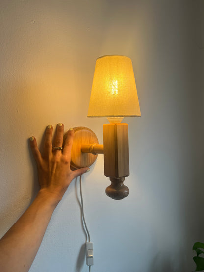 Pine rectangular wall light with cream linen shade