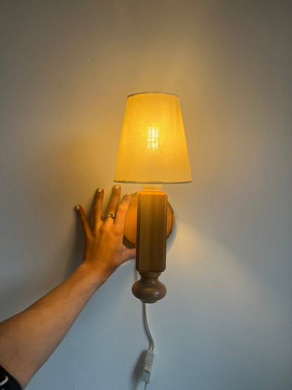 Pine rectangular wall light with cream linen shade