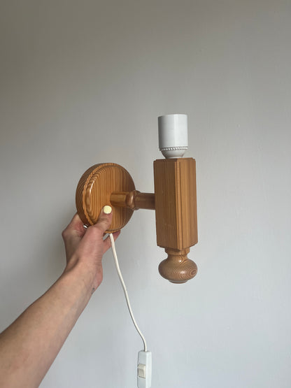 Pine rectangular wall light with cream linen shade