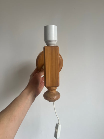 Pine rectangular wall light with cream linen shade