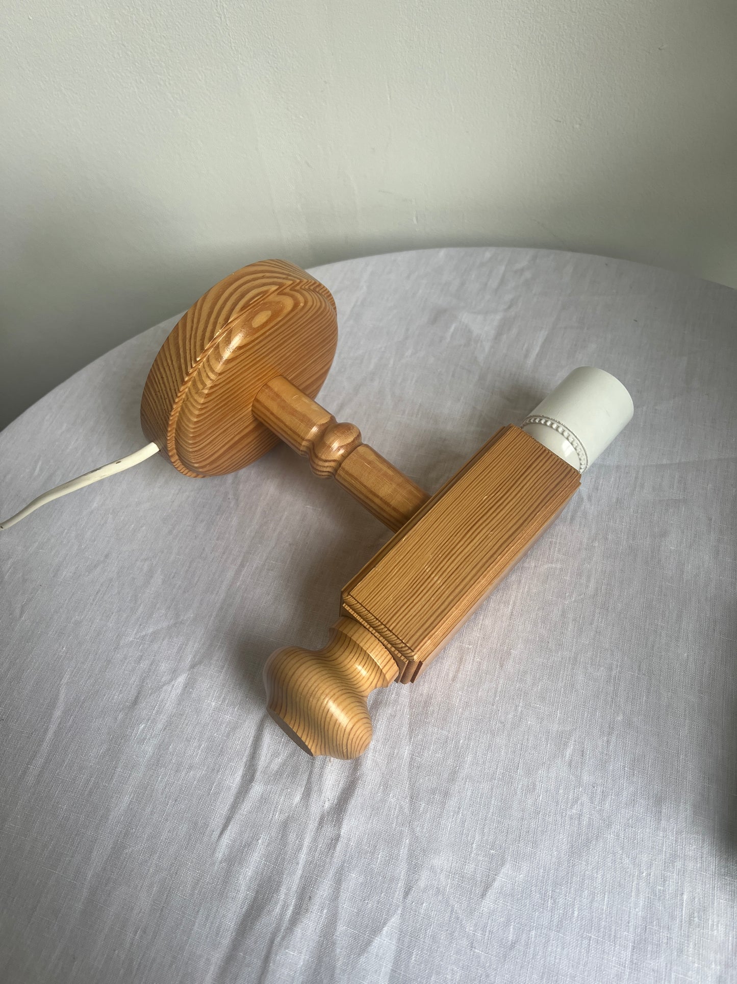 Pine rectangular wall light with cream linen shade