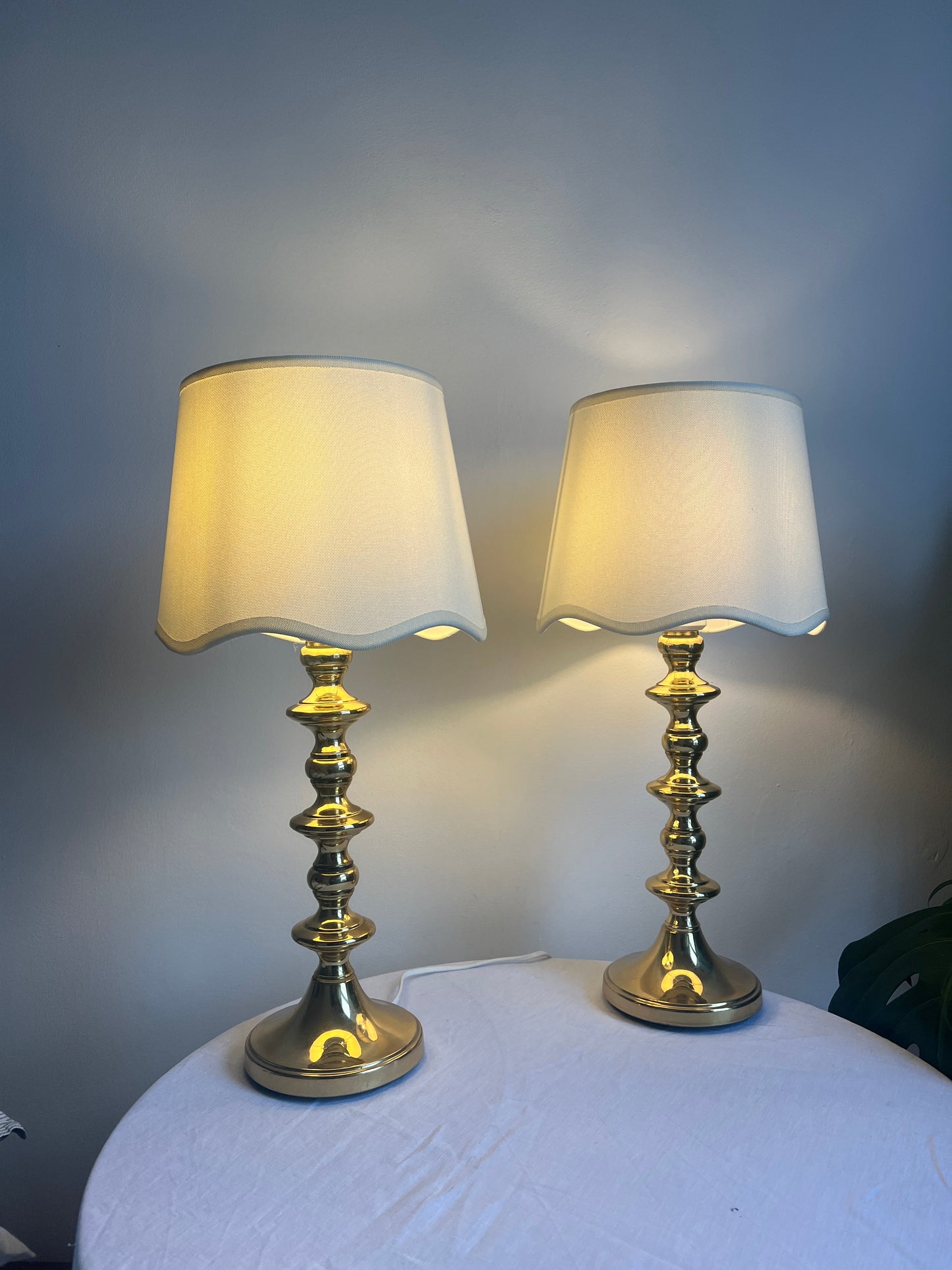 Pair of Mid Century Swedish brass matching table lamps