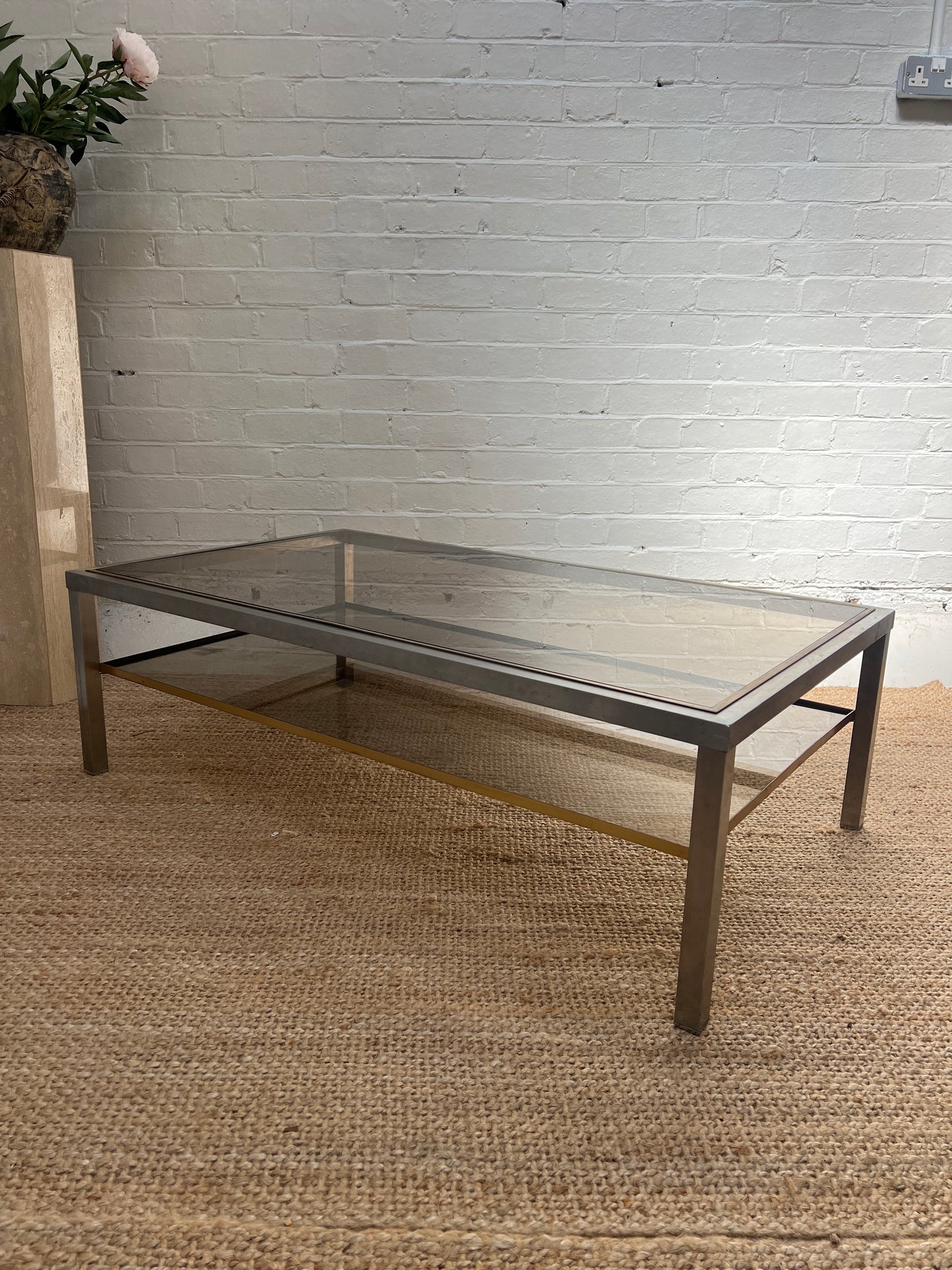 70S CHROME & BRASS COFFEE TABLE