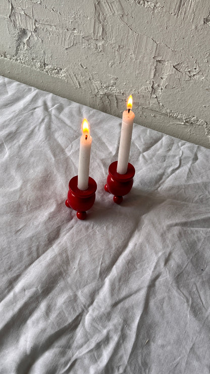 PAIR OF BALL FEET RED CANDLE HOLDERS