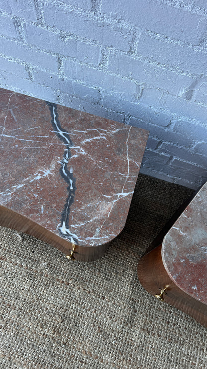 PAIR OF RED MARBLE TOP BEDSIDE TABLES