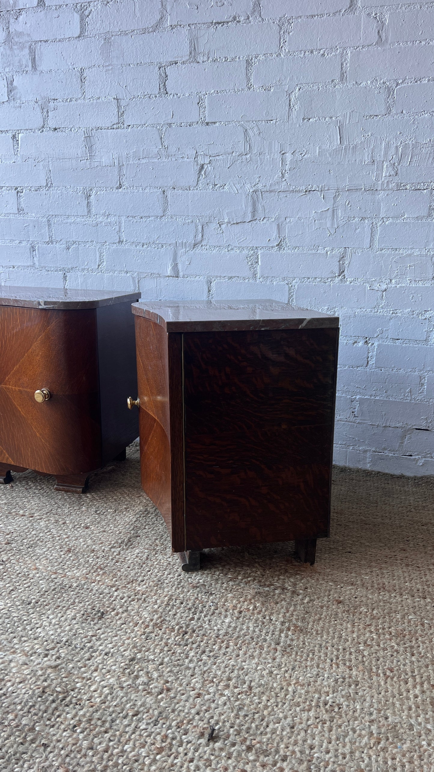 PAIR OF RED MARBLE TOP BEDSIDE TABLES
