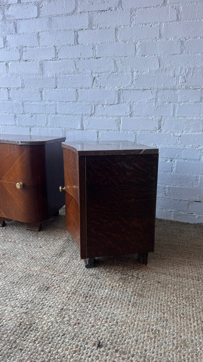 PAIR OF RED MARBLE TOP BEDSIDE TABLES