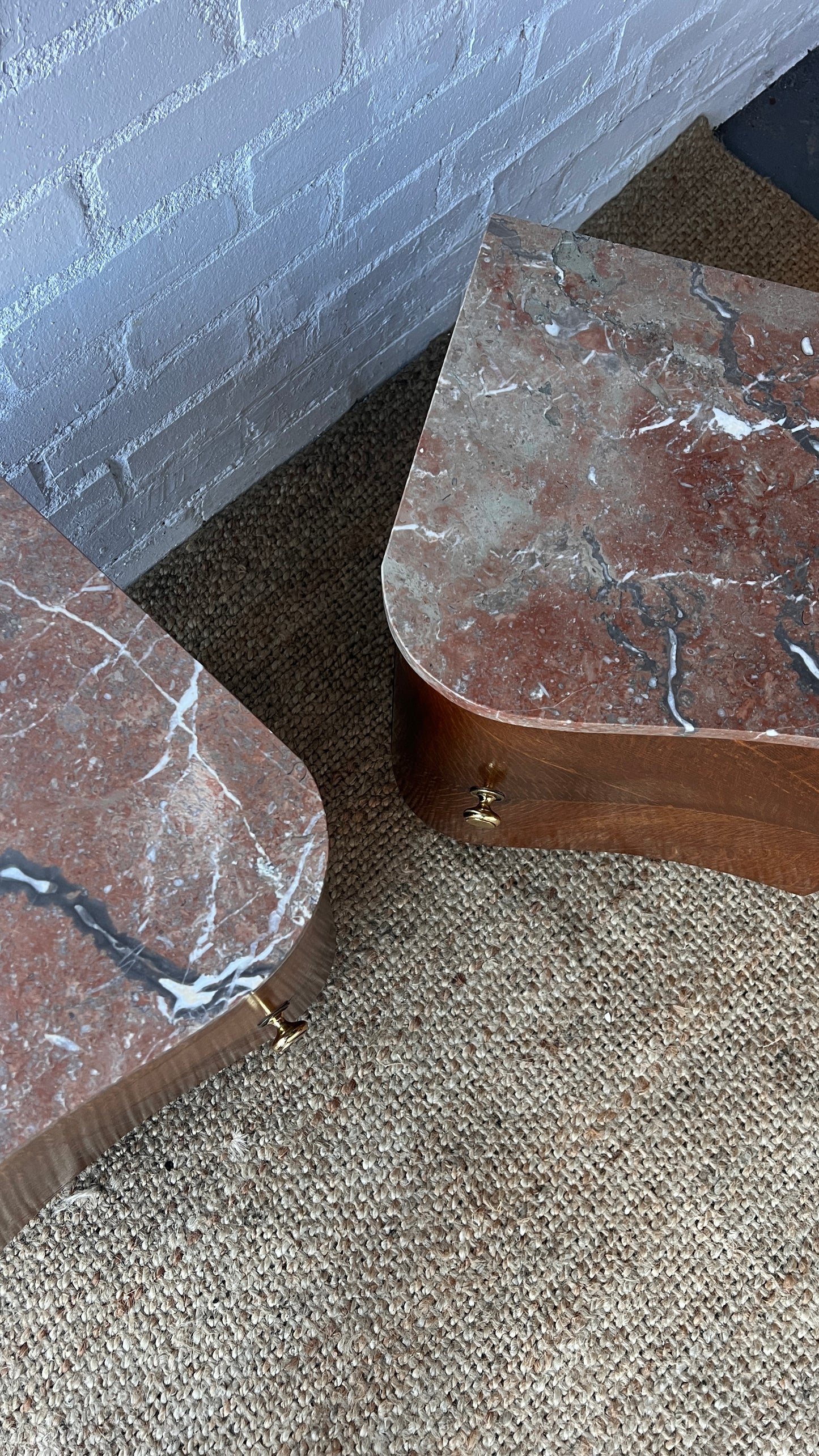 PAIR OF RED MARBLE TOP BEDSIDE TABLES