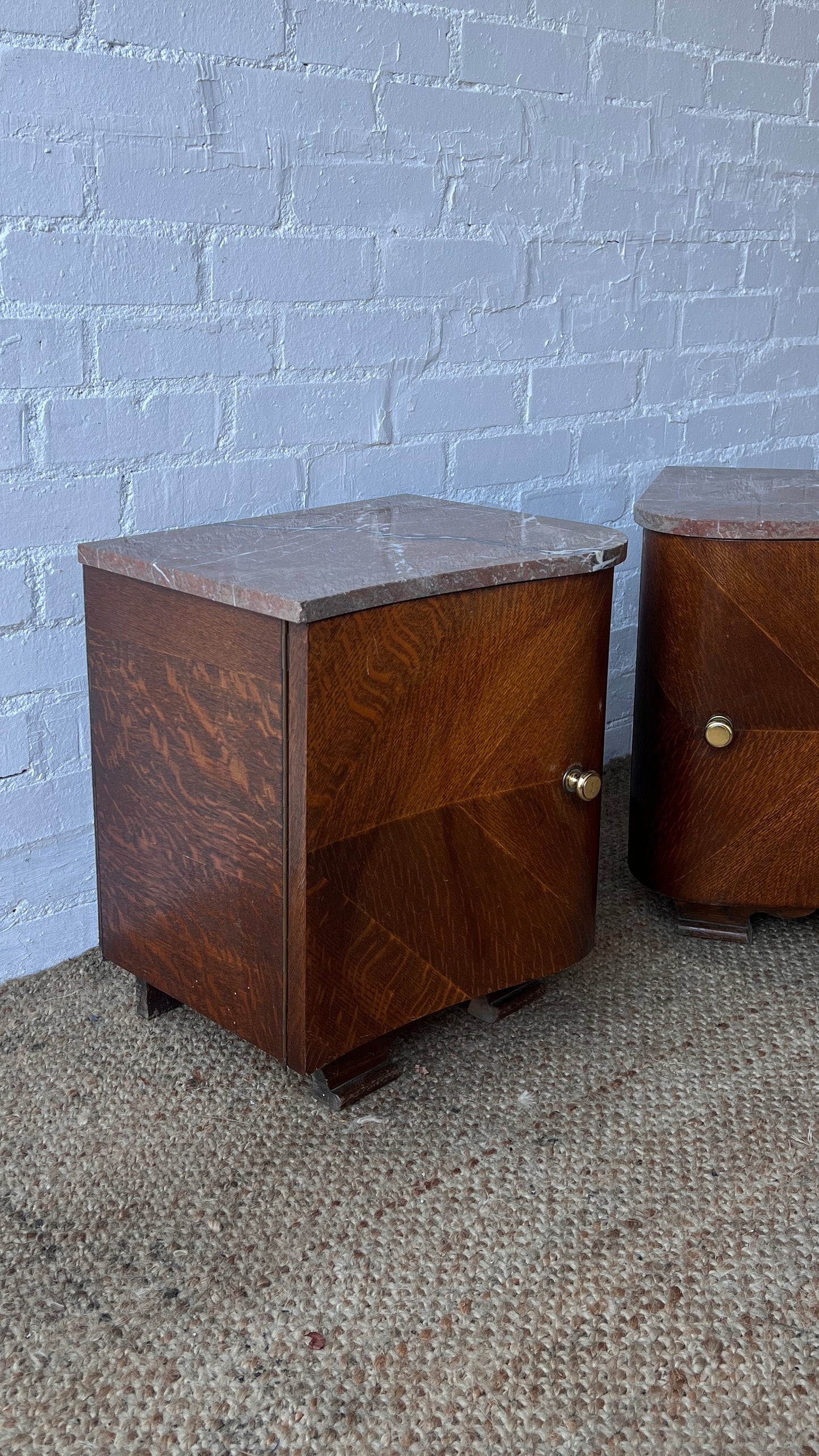 PAIR OF RED MARBLE TOP BEDSIDE TABLES