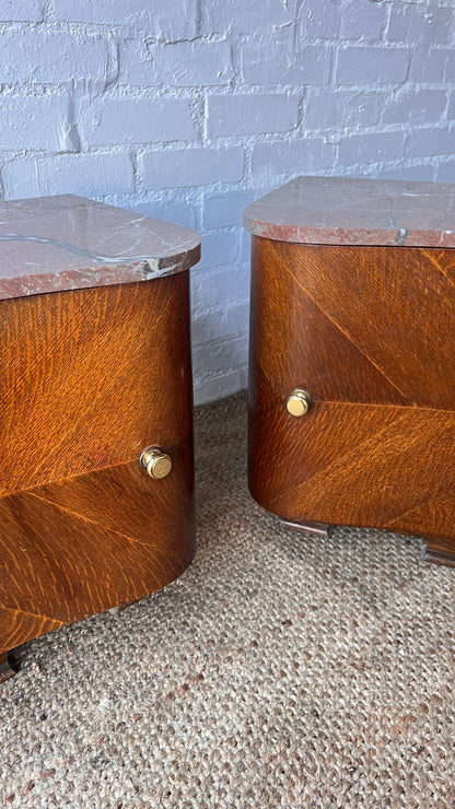 PAIR OF RED MARBLE TOP BEDSIDE TABLES