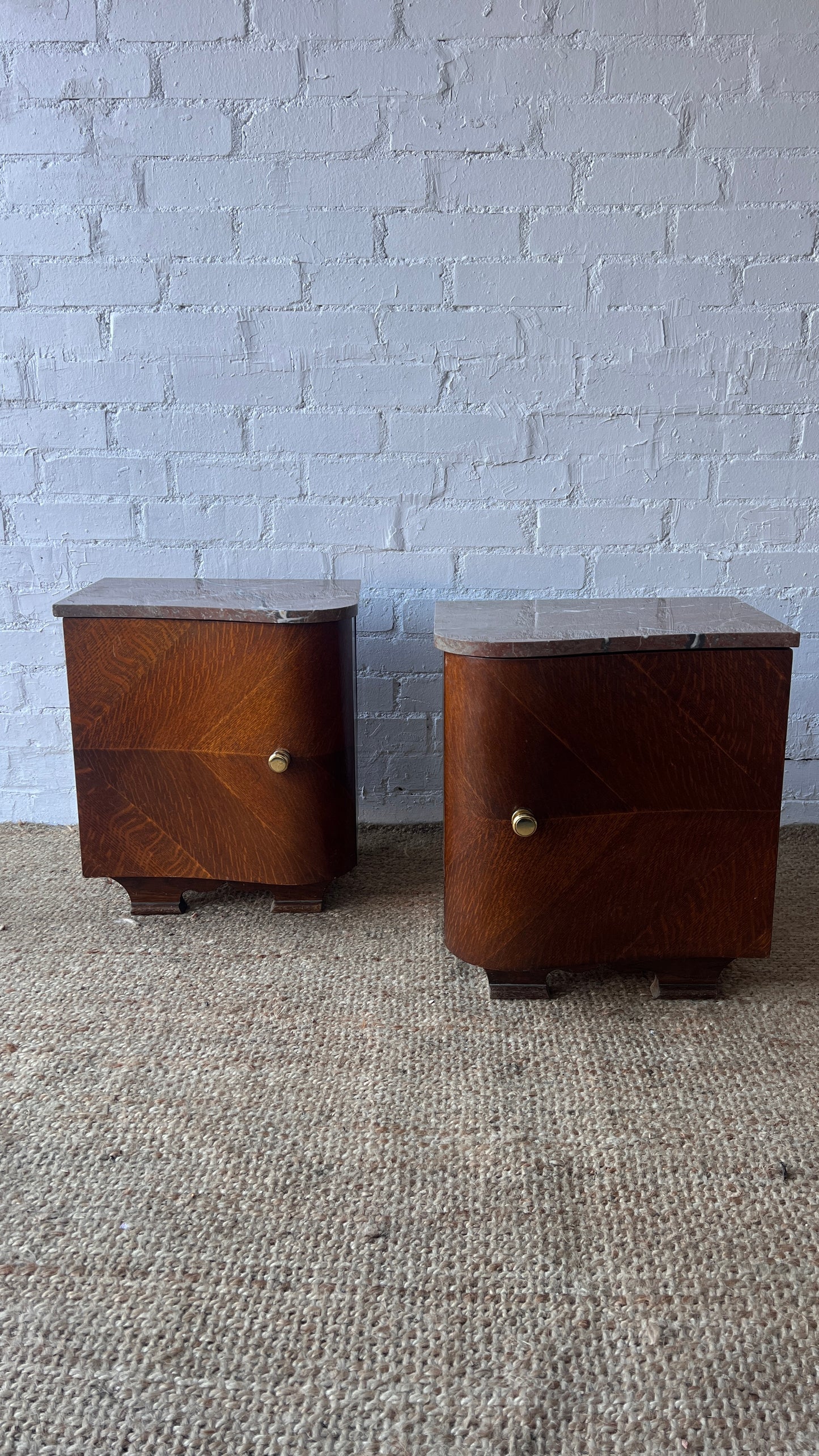 PAIR OF RED MARBLE TOP BEDSIDE TABLES