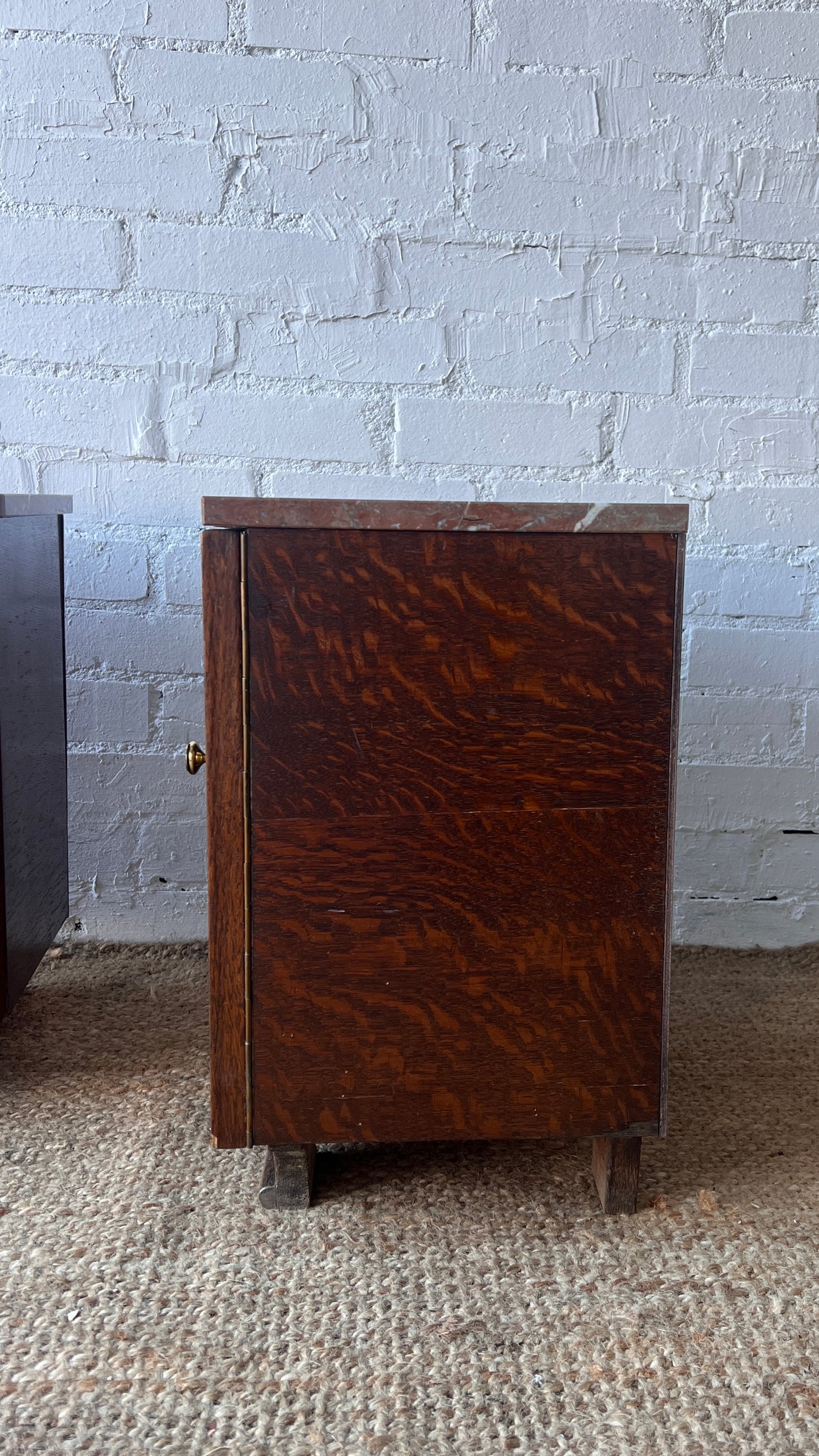 PAIR OF RED MARBLE TOP BEDSIDE TABLES