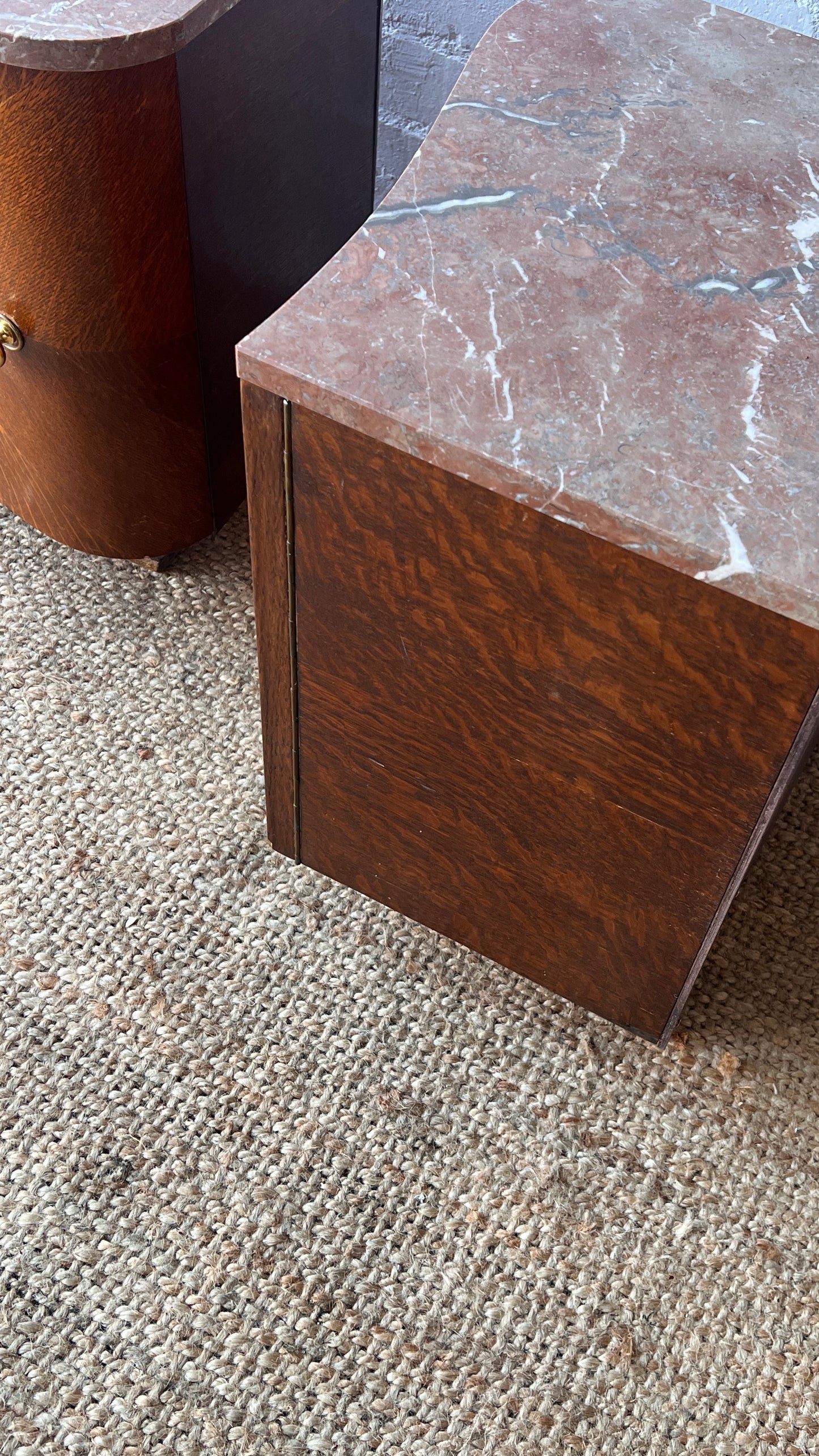PAIR OF RED MARBLE TOP BEDSIDE TABLES