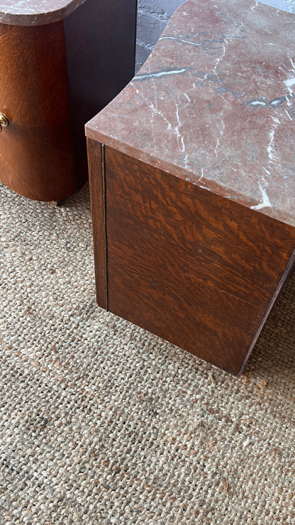 PAIR OF RED MARBLE TOP BEDSIDE TABLES