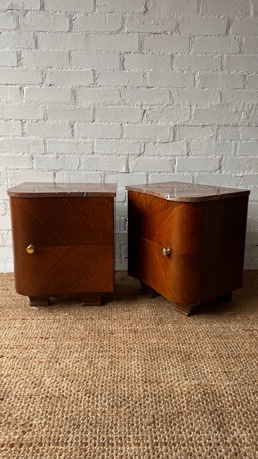 PAIR OF RED MARBLE TOP BEDSIDE TABLES