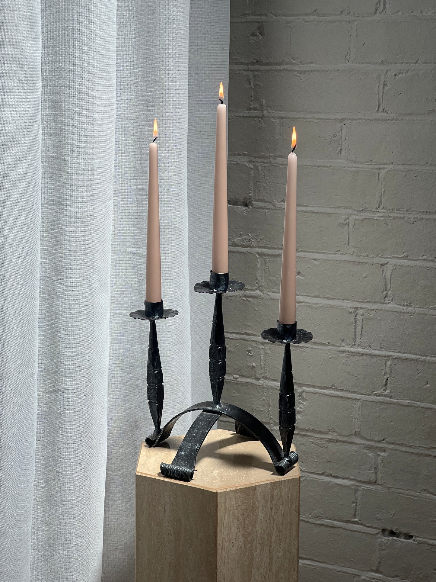THREE ARM IRON CANDELABRA